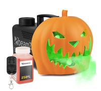 BeamZ S553L Halloween Pumpkin Fog Machine with 250ml Fluid, 3X RGB LEDs, Creepy Sound Effect, Remote Control, Fast 30s Reheat - Perfect Pumpkin Fogger for Spooky Halloween Atmosphere