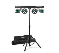 BeamZ SB02 Wireless Portable Party Light with Stand, 4-in-1 Rechargeable DJ Lighting System, Derby and RGBW LED Par Cans, DMX Control & Remote for Mobile Events, Disco & Stage Shows