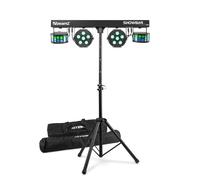 BeamZ SB02 Wireless Portable Party Light with Stand, 4-in-1 Rechargeable DJ Lighting System, Derby and RGBW LED Par Cans, DMX Control & Remote for Mobile Events, Disco & Stage Shows