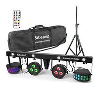 BeamZ Showbar Free DJ Lighting Set with Stand - LED Disco Effect Lighting System, Multi FX Derby, PAR Spot and Strobe with IR Remote & Carry Bag for Parties, Events and Mobile DJs