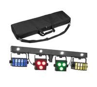 BeamZ Showbar Free2 Party Bar Lighting Kit with 2 PAR Cans, 2 Derby Effects and 4 x 3W White Strobe Lights, DMX LED Light Bar with Bag for DJs, Bands and Mobile Discos