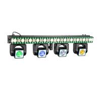 BeamZ ShowBar GO Edge 4 Moving Heads DJ Light Bar, LED Wash & Strobe, Eye-Candy Ring Effect, Auto/DMX/Remote, Sound Activation, 4-in-1 RGBW, Sync Beam Effect, Tripod/Floor Mount