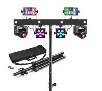 BeamZ ShowBar Go Edge Moving Head Light Bar Package with Stand and case - Complete DJ and Stage Lighting Set. Four Synchronised Moving Heads with LED Ring Effects, Strobe/Wash Light Bar, auto and