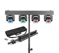BeamZ ShowBar Go Shine Moving Head Light Bar Complete Package, 4 Synchronised Moving Heads with LED Ring Effects, Quick-Fit Tripod Stand, Remote, and Carry Case - for DJs, Live Bands, and Events