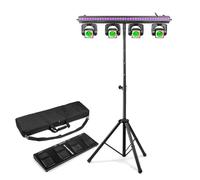 BeamZ ShowBar Go Vibe All-in-one Moving Head Light Bar Package for DJs and Events, with 4 Synchronised LED Moving Heads, Wash Bar, Strobe, Wireless Footswitch, Tripod Stand - pro DJ Lighting Kit