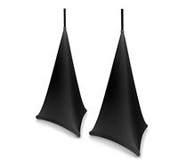 BeamZ Speaker Stand Cover Pair 120cm Three-Sided Stretch Lycra Black Scrim Cloth for DJ Events, PA Speakers & Stage Performances, Professional Tripod Covers for Audio Installations