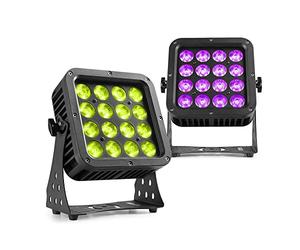 BeamZ Star-Color128 LED Wall Washer Architectural Lighting System - 2X Outdoor IP65 RGBW Flood Lights, DMX Control, 16x8W Weatherproof Colour Mixing Fixtures for Buildings & Events