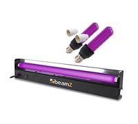 BeamZ UV Blacklight Bar and Bulb Set, 45cm UV Bar Light and 2X 25W UV Bulbs for Halloween, DJ Party Lighting Effect, Real UV Light with Edison & Bayonet Adaptors Included