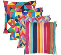 Bean Bag Bazaar Outdoor Cushions Filled, Bright Collection, Set of 4, Mix | Made in the UK, 43cm x 43cm, Durable Water-Resistant Fabric, Outdoor Cushions for Garden Furniture, Garden and Patio