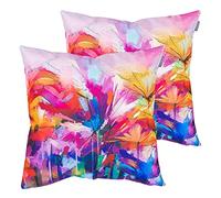 Bean Bag Bazaar Outdoor Cushions Filled, Floral Collection, Oil Paint Pink, Set of 2, 43cm x 43cm, Water Resistant, Pink Outdoor Cushions for Garden Furniture, Garden, Patio