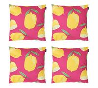Bean Bag Bazaar Outdoor Cushions Filled, Fruity Collection, Lemon Print, Set of 4, 43cm x 43cm, Water Resistant, Outdoor Cushions for Garden Furniture, Garden, Patio