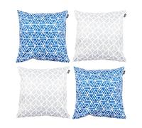 Bean Bag Bazaar Outdoor Cushions Filled, Geometric Collection, Blue and Grey, Set of 4, 43cm x 43cm, Water Resistant, Outdoor Cushions for Garden Furniture, Garden, Patio