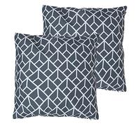 Bean Bag Bazaar Outdoor Cushions Filled, Geometric Collection, Dark Grey, Set of 2, 43cm x 43cm, Water Resistant, Grey Outdoor Cushions for Garden Furniture, Garden, Patio