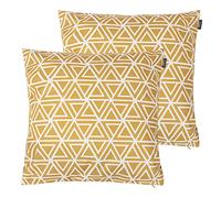 Bean Bag Bazaar Outdoor Cushions Filled, Geometric Collection, Yellow, Set of 2, 43cm x 43cm, Water Resistant, Yellow Outdoor Cushions for Garden Furniture, Garden, Patio