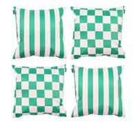 Bean Bag Bazaar Outdoor Cushions Filled, Stripe Collection, Checkerboard Green, Reversible Print, Set of 4, 43cm x 43cm, Water Resistant, Green Outdoor Cushions for Garden Furniture, Garden, Patio
