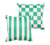 Bean Bag Bazaar Outdoor Cushions Filled, Stripe Collection, Checkerboard Green, Reversible Print, Set of 2, 43cm x 43cm, Water Resistant, Green Outdoor Cushions for Garden Furniture, Garden, Patio