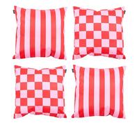 Bean Bag Bazaar Outdoor Cushions Filled, Stripe Collection, Checkerboard Pink, Reversible Print, Set of 4, 43cm x 43cm, Water Resistant, Pink Outdoor Cushions for Garden Furniture, Garden, Patio