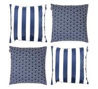 Bean Bag Bazaar Outdoor Cushions Filled, Stripe Collection, Navy Blue, Reversible Print, Set of 4, 43cm x 43cm, Water Resistant, Blue Outdoor Cushions for Garden Furniture, Garden, Patio