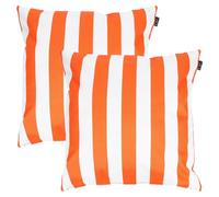 Bean Bag Bazaar Outdoor Cushions Filled, Stripe Collection, Orange, Reversible Print, Set of 2, 43cm x 43cm, Water Resistant, Orange Outdoor Cushions for Garden Furniture, Garden, Patio