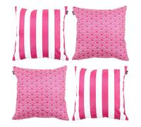 Bean Bag Bazaar Outdoor Cushions Filled, Stripe Collection, Pink, Reversible Print, Set of 4, 43cm x 43cm, Water Resistant, Pink Outdoor Cushions for Garden Furniture, Garden, Patio