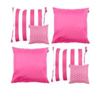 Bean Bag Bazaar Outdoor Cushions Filled, Stripe Collection, Stripe Pink Mix, Reversible Print, Set of 4, 43cm x 43cm, Water Resistant, Pink Outdoor Cushions for Garden Furniture, Garden, Patio