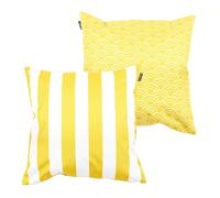 Bean Bag Bazaar Outdoor Cushions Filled, Stripe Collection, Yellow, Reversible Print, Set of 2, 43cm x 43cm, Water Resistant, Yellow Outdoor Cushions for Garden Furniture, Garden, Patio