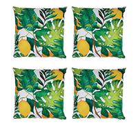 Bean Bag Bazaar Outdoor Cushions Filled, Wild Collection, Lemon Print, Set of 4, 43cm x 43cm, Water Resistant, Outdoor Cushions for Garden Furniture, Garden, Patio