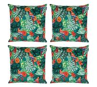 Bean Bag Bazaar Outdoor Cushions Filled, Wild Collection, Tropical Parrot Print, Set of 4, 43cm x 43cm, Water Resistant, Green Outdoor Cushions for Garden Furniture, Garden, Patio