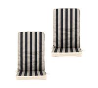 Bean Bag Bazaar Outdoor High Back Seat Pad, Black and Khaki Stripe, Set of 2, Garden Chair Seat Cushion with Fibre Fill Included, Water Resistant, Cushions with ties for Chair, Garden, Patio Furniture