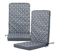 Bean Bag Bazaar Outdoor High Back Seat Pad, Geometic Grey, Set of 2, Garden Chair Seat Cushion with Fibre Fill Included, Water-Resistant, Cushions with ties for Chair, Garden, Patio Furniture