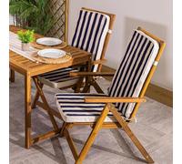Bean Bag Bazaar Outdoor High Back Seat Pad, Navy Deck Stripe, Set of 2, Garden Chair Seat Cushion with Fibre Fill Included, Water-Resistant, Cushions with ties for Chair, Garden, Patio Furniture