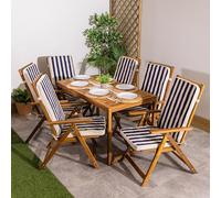 Bean Bag Bazaar Outdoor High Back Seat Pad, Navy Deck Stripe, Set of 6, Garden Chair Seat Cushion with Fibre Fill Included, Water-Resistant, Cushions with ties for Chair, Garden, Patio Furniture