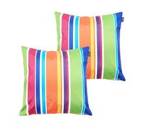 Bean Bag Bazaar Stripe Outdoor Cushions Filled, Set of 2, 43cm x 43cm, Water Resistant, Outdoor Cushions for Garden Furniture, Garden, Patio