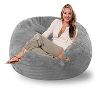 Bean Bag Chair Cover(no Filler)Chair Cushion,Big Round Bean Bag Cover Thick Soft Fluffy Faux Rabbit Fur Sofa Bed Beanbag Couch Relax Recliner Chair,Machine Washable ( Color : Light grey , Size : 90cm-