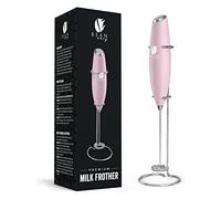 Bean Envy Milk Frother for Coffee - Handheld, Mini Electric Drink Mixer, Foamer & Frother with Stand for Coffee, Lattes, Hot Chocolates and Shakes - Pink