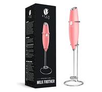 Bean Envy Milk Frother for Coffee - Handheld, Mini Electric Drink Mixer, Foamer & Frother with Stand for Coffee, Lattes, Hot Chocolates and Shakes - Rose Pink