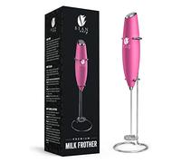 Bean Envy Milk Frother for Coffee - Handheld, Mini Electric Drink Mixer, Foamer & Frother with Stand for Coffee, Lattes, Hot Chocolates and Shakes - Raspberry