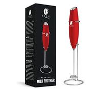Bean Envy Milk Frother Handheld, Perfect for The Best Latte - Whip Foamer - Includes Stainless Steel Stand - Red