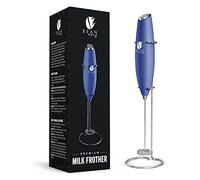 Bean Envy Milk Frother Handheld, Perfect For The Best Latte - Whip Foamer - Includes Stainless Steel Stand - Blue