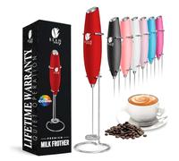 Bean Envy Milk Frother Handheld, Perfect for The Best Latte - Whip Foamer - Includes Stainless Steel Stand - Red