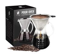 Bean Envy Pour Over Coffee Maker - 20 - oz Borosilicate Glass Carafe - Rust Resistant Stainless Steel Paperless Filter/Dripper - Includes Patent Pending Silicone Sleeve