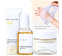 Bean Glass Skin care Set & Kit - Bean Essence & Face Sunscreen SPF50+ & Moisturizer Face Cream, Skincare Gifts for Teenage, Even Tone Skin Care Products for Glowing Complexion (4Pcs)