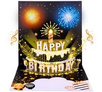 BEAN LIEVE Birthday Cards Upgraded 3D Pop Up, Fireworks, Music and Light Happy Birthday Cards, DIY Age Blowable Birthday Cake Cards Gift with Envelope and Note for Women, Men, Kids, Mom, Dad, Grandma