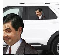 Bean Smiling Waving Ride-A-Long 12" Perforated Laminated See Thru Window Decal attaches to Rear Side Window. Made in USA.