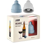 Beanie Cap Decorative Silicone Bottle Stopper in a Gift Box, Set of Two, Novelty Cork, Beverage and Wine Keeper, Champagne Bottle stoppers (Blue & Grey)