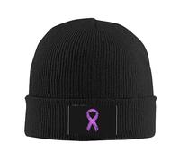 Beanie for Men Pancreatic Cancer Awareness Purple Ribbon Classic Knitted Cap Universal Beanie Hat for Adults Guys Hiking