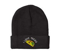 Beanie for Men & Women I Love Tacos Taco Embroidery Acrylic Skull Cap Hat 1 Size - Black - One size