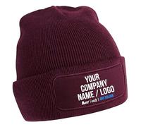 Beanie Hat Any Text Any Image Your Work Company Logo Personalised Workwear, One Size, Burgundy