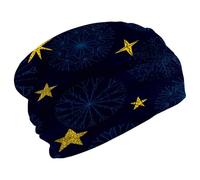 Beanie Hat for Men & Women, Unisex Stretchy Skull Caps, Soft Velvet Winter Hat Beanie for Running Cycling - Yellow Stars Blue Snowflakes
