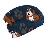 Beanie Hat for Men & Women, Unisex Stretchy Skull Caps, Soft Velvet Winter Hat Beanie for Running Cycling - Basset Hound Dog and Footprints Multi